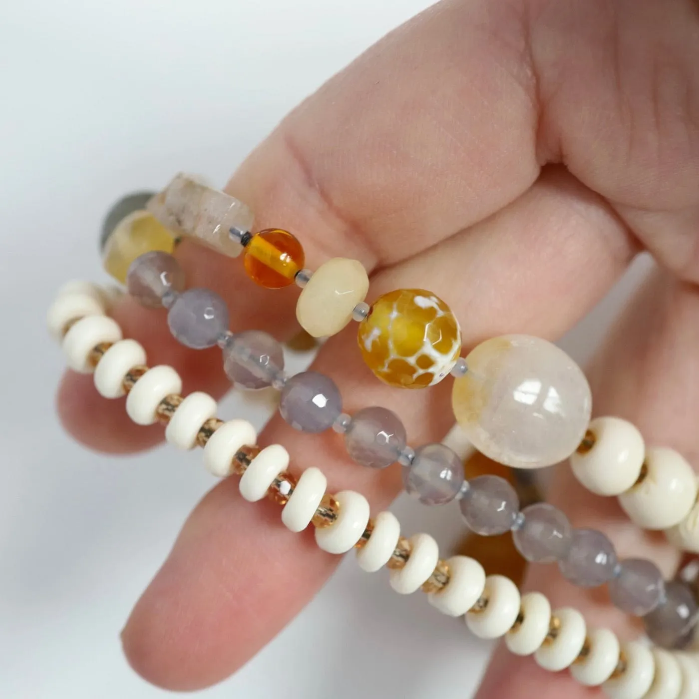 Triple Strand Bone & Labradorite Mix Bracelet