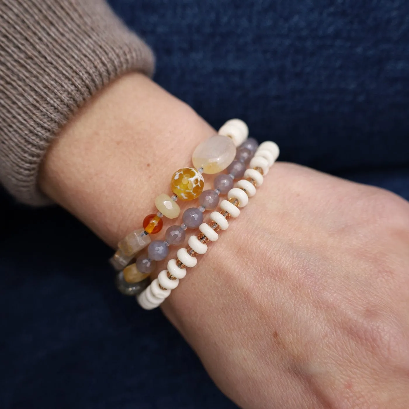 Triple Strand Bone & Labradorite Mix Bracelet