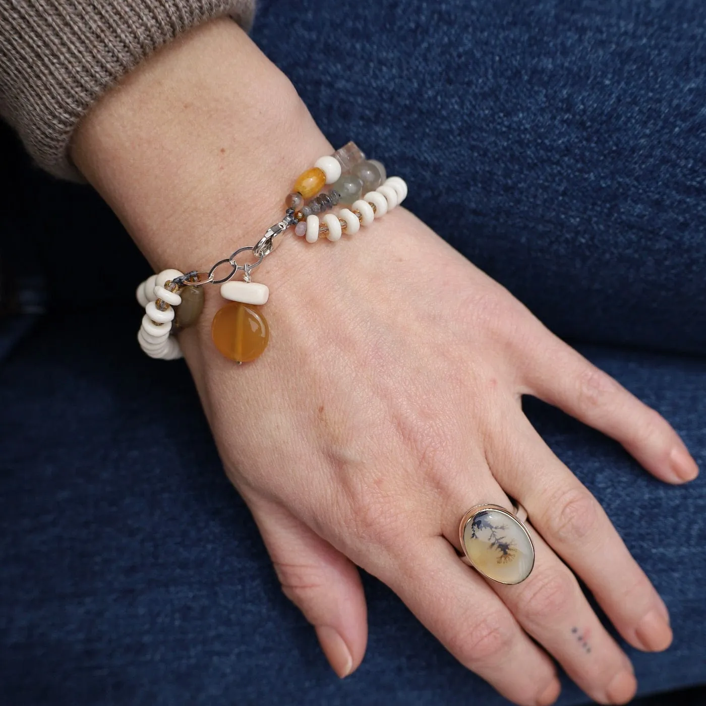 Triple Strand Bone & Labradorite Mix Bracelet