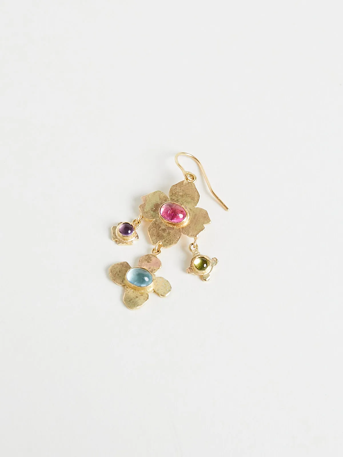 Two Tiered Medieval Folklorish Earrings with Dangling Colourful Gemstones