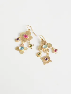 Two Tiered Medieval Folklorish Earrings with Dangling Colourful Gemstones