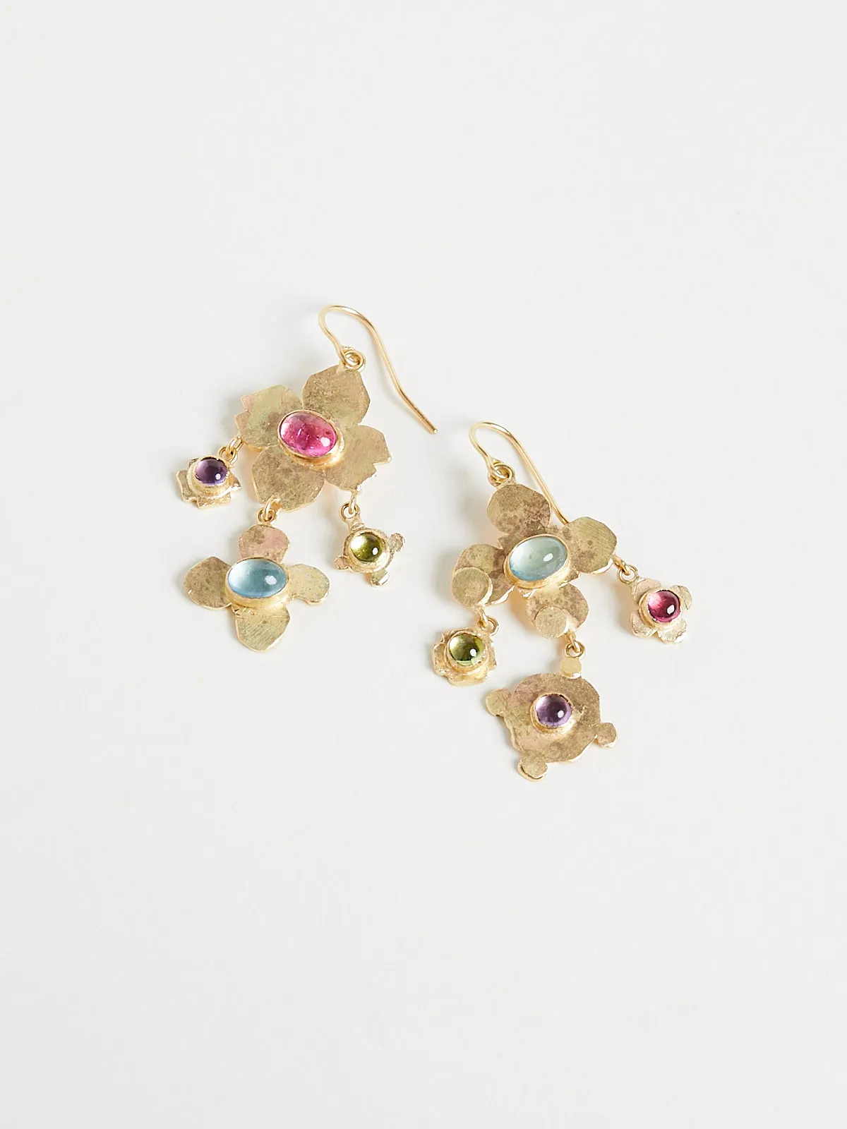 Two Tiered Medieval Folklorish Earrings with Dangling Colourful Gemstones