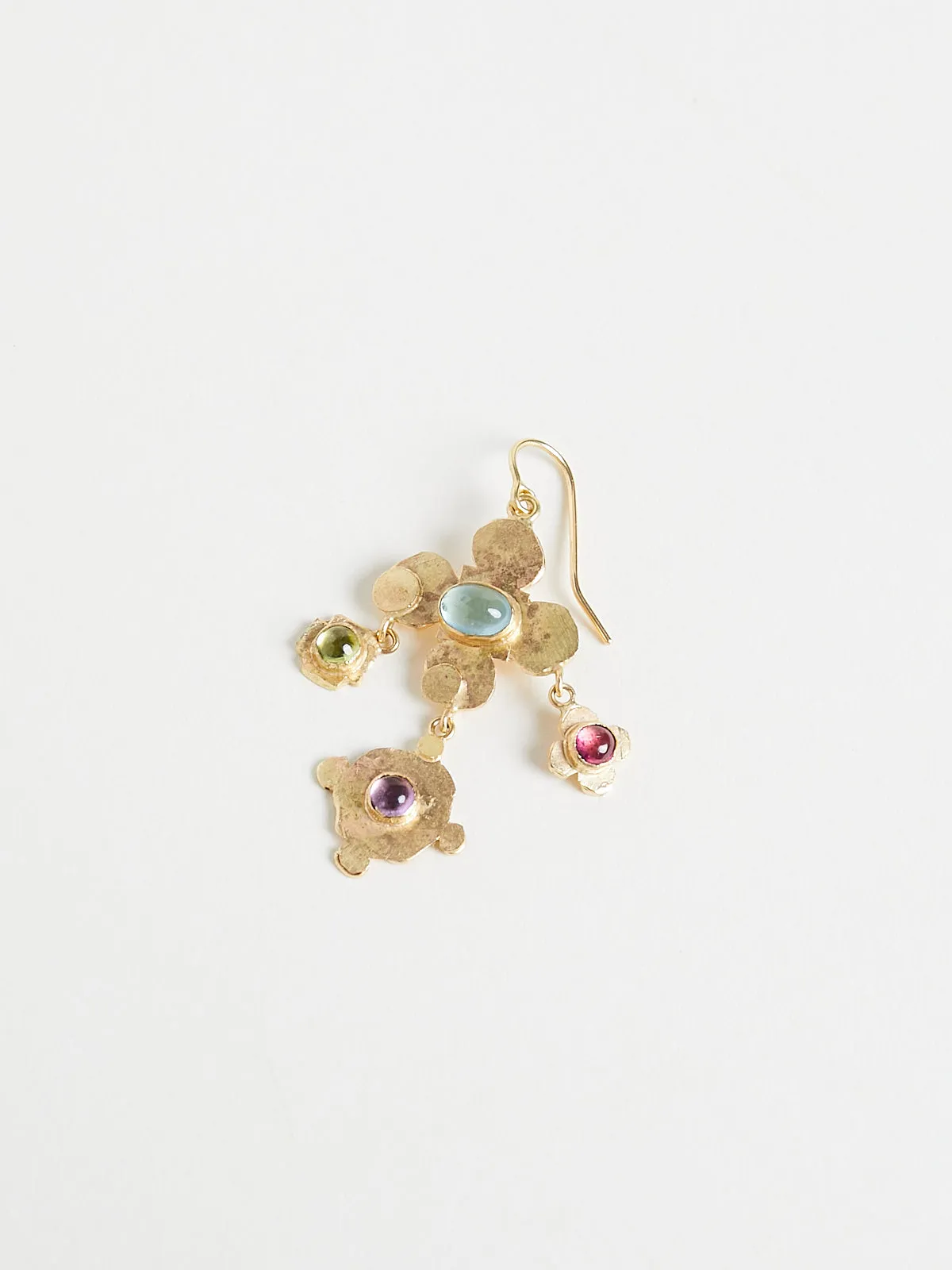 Two Tiered Medieval Folklorish Earrings with Dangling Colourful Gemstones