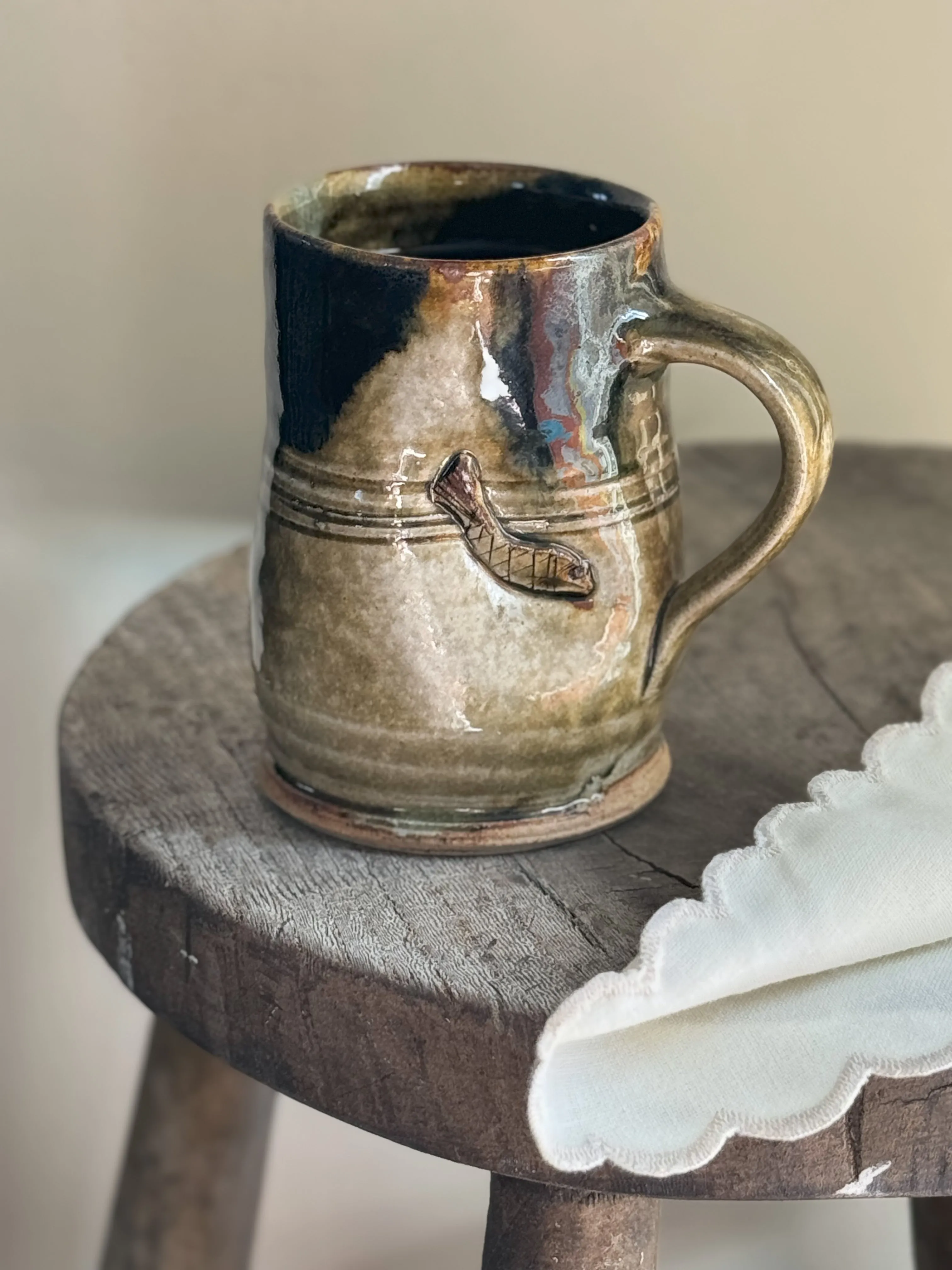 Unique Studio Pottery Little Fish Mug