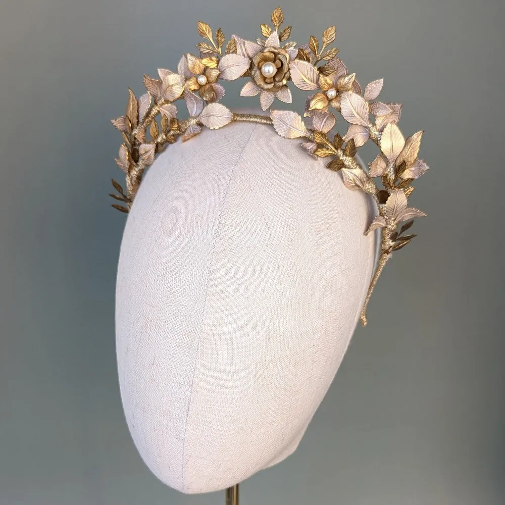 VICTORIA Double Tiered Rose Leaf Bridal Crown