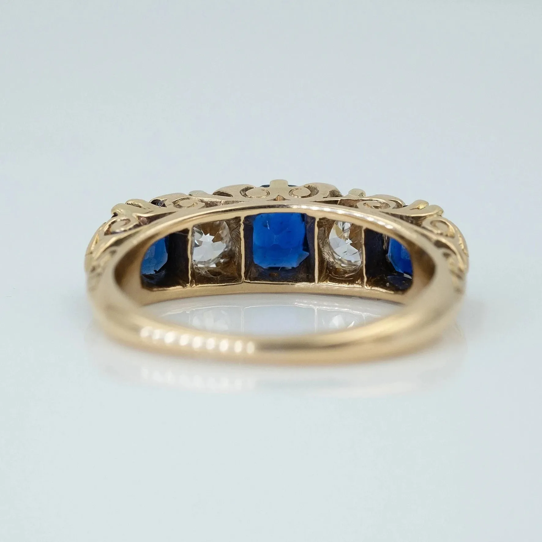 Victorian 18ct Yellow Gold Sapphire and Diamond Five Stone Ring