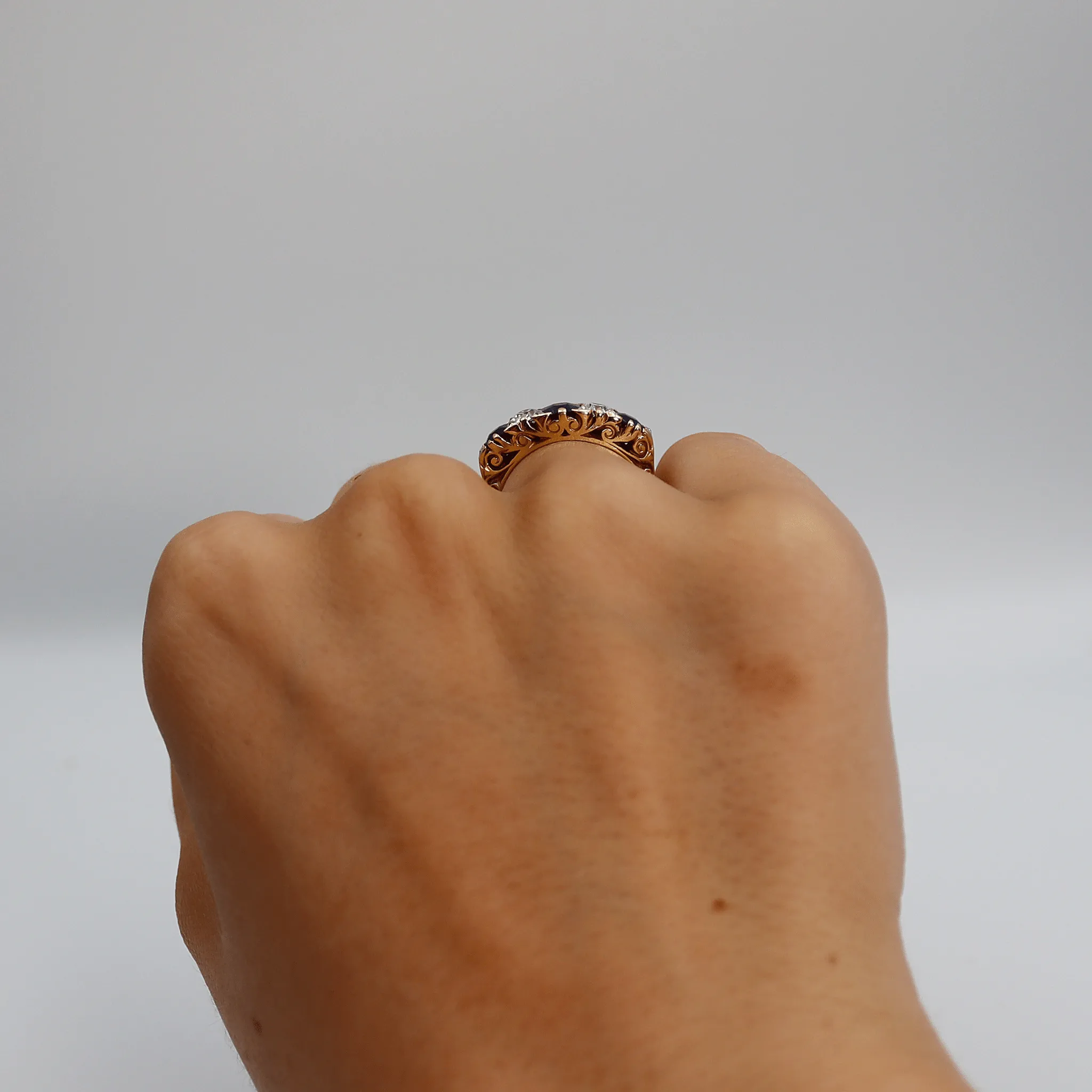 Victorian 18ct Yellow Gold Sapphire and Diamond Five Stone Ring