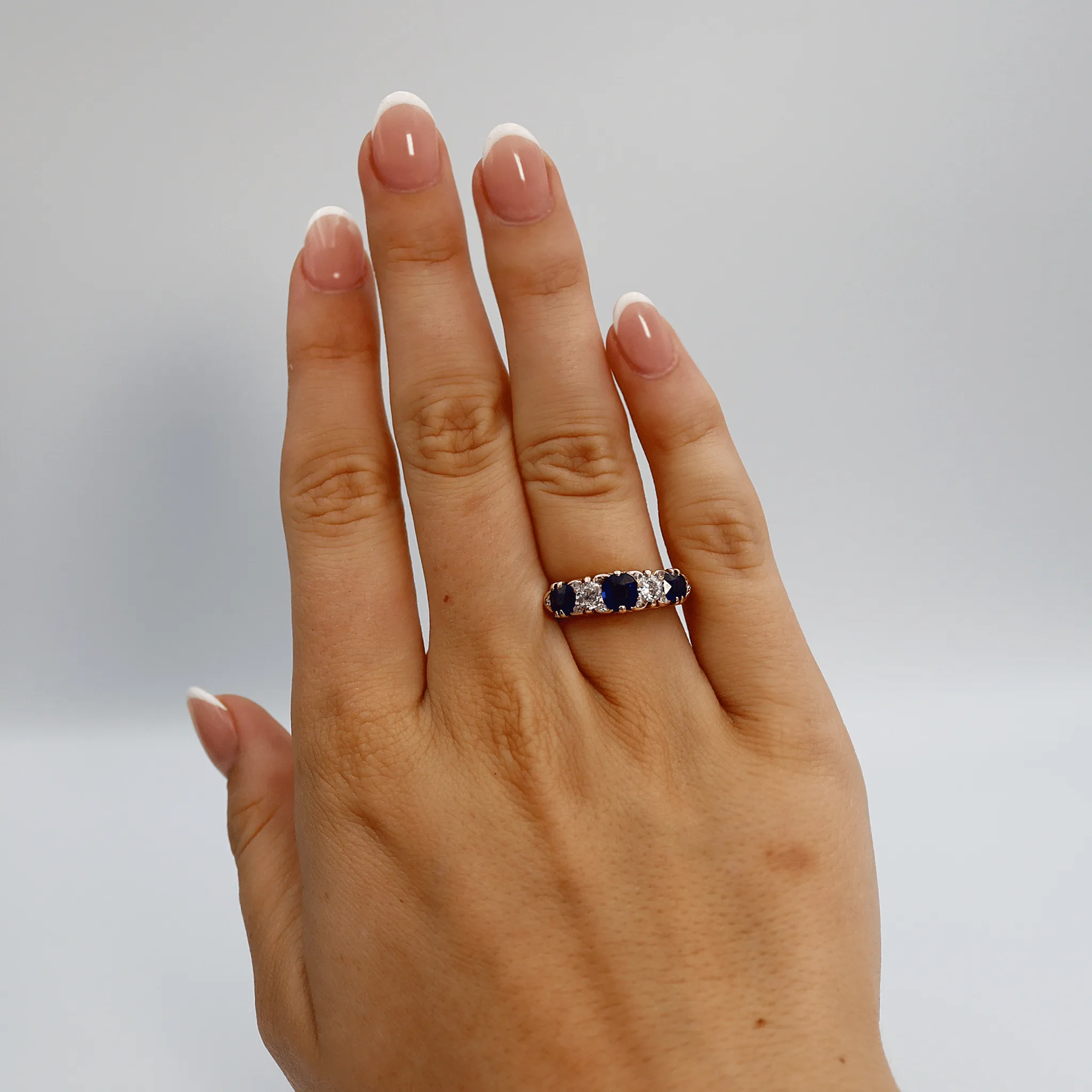 Victorian 18ct Yellow Gold Sapphire and Diamond Five Stone Ring