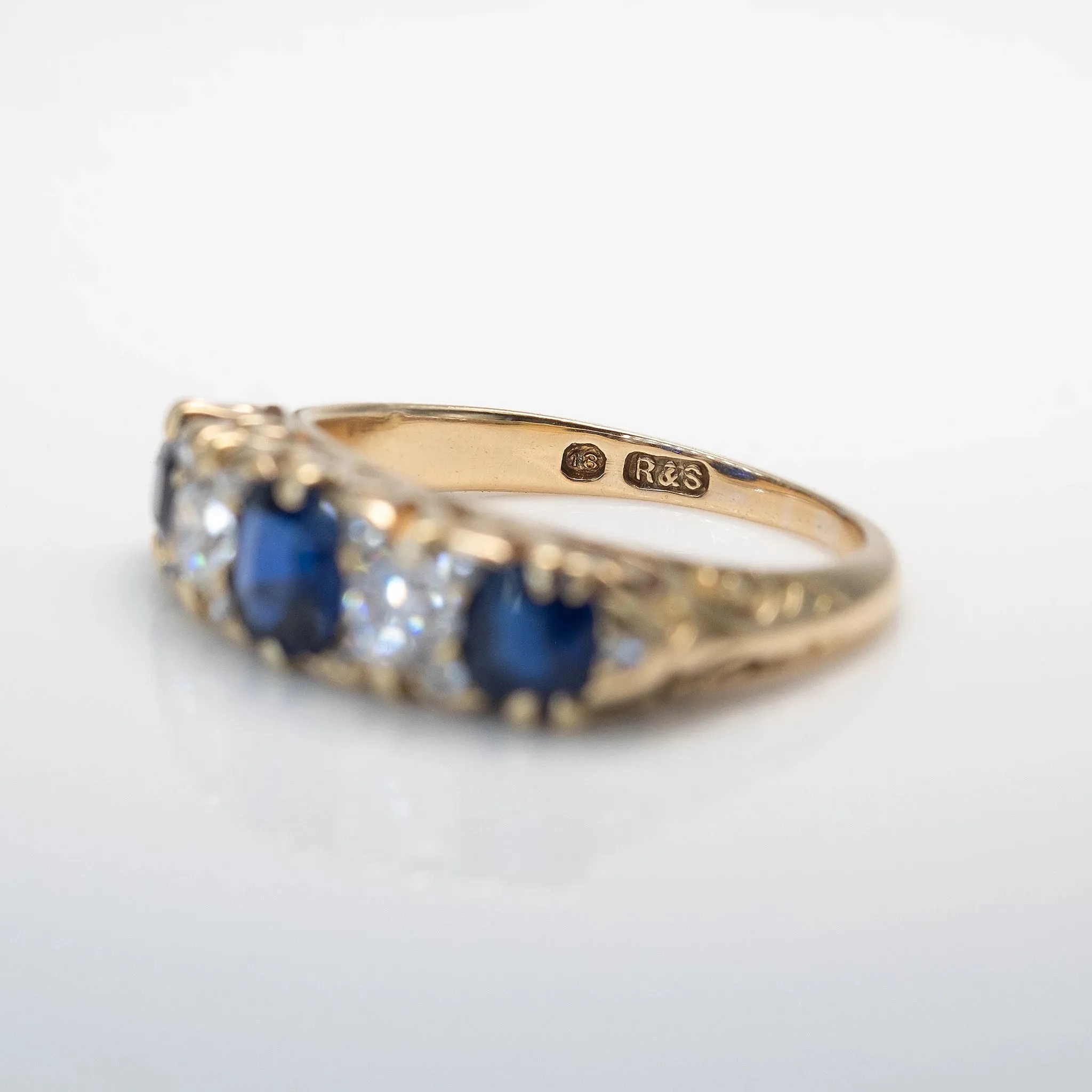 Victorian 18ct Yellow Gold Sapphire and Diamond Five Stone Ring