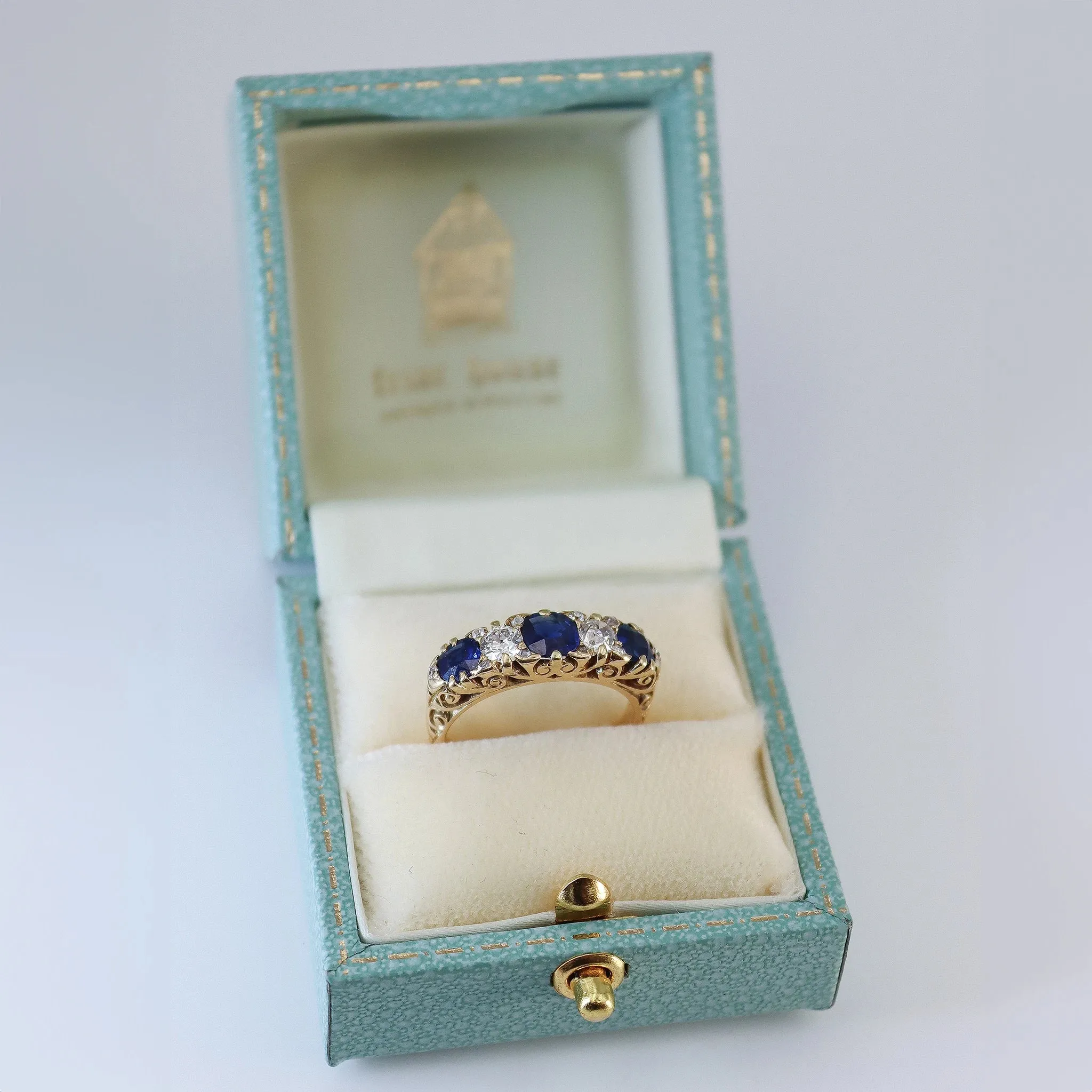 Victorian 18ct Yellow Gold Sapphire and Diamond Five Stone Ring