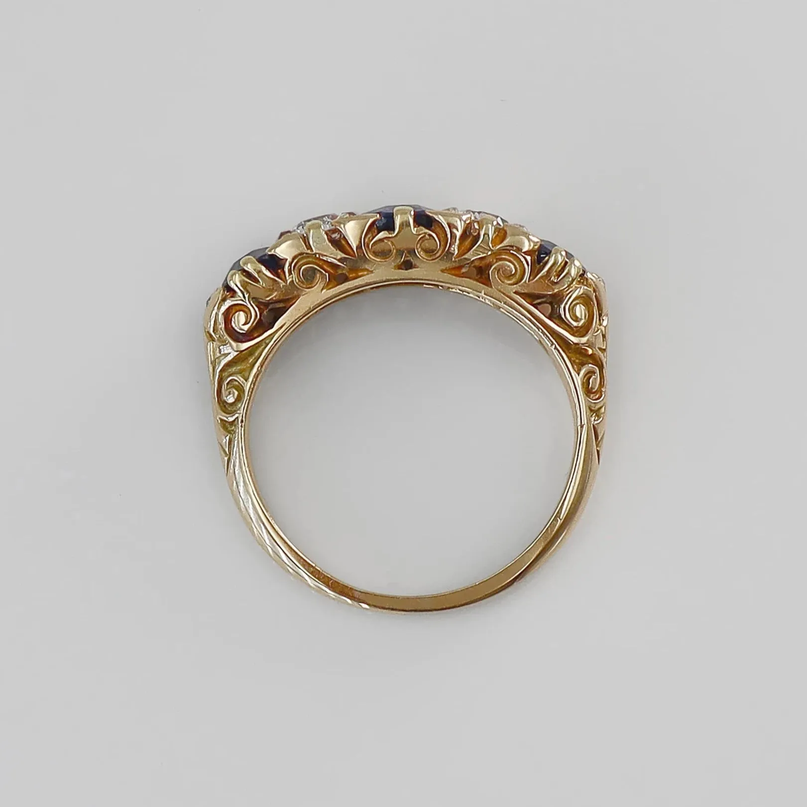 Victorian 18ct Yellow Gold Sapphire and Diamond Five Stone Ring