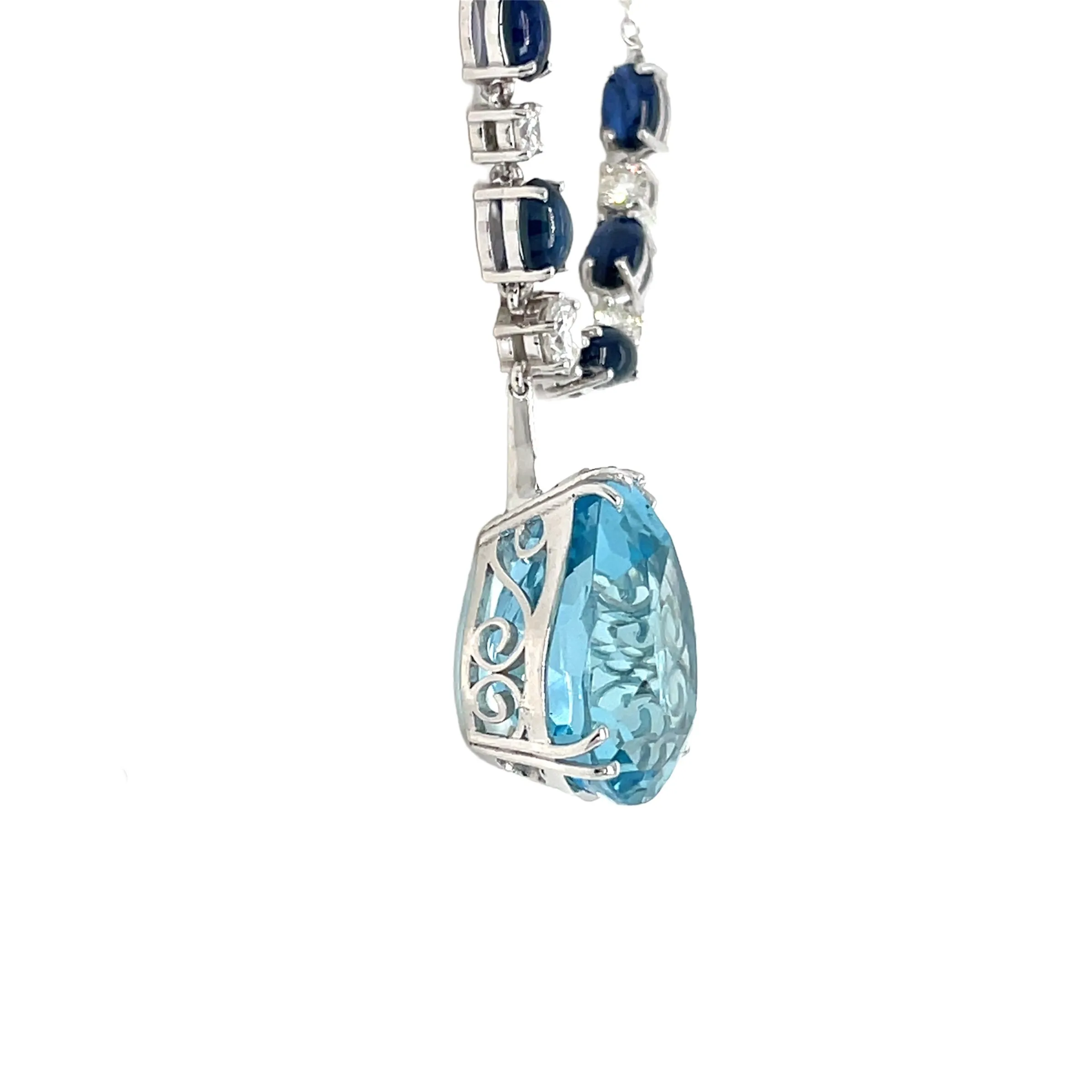 Vintage 12 Carat Aquamarine Diamond Sapphire Pendant Necklace
