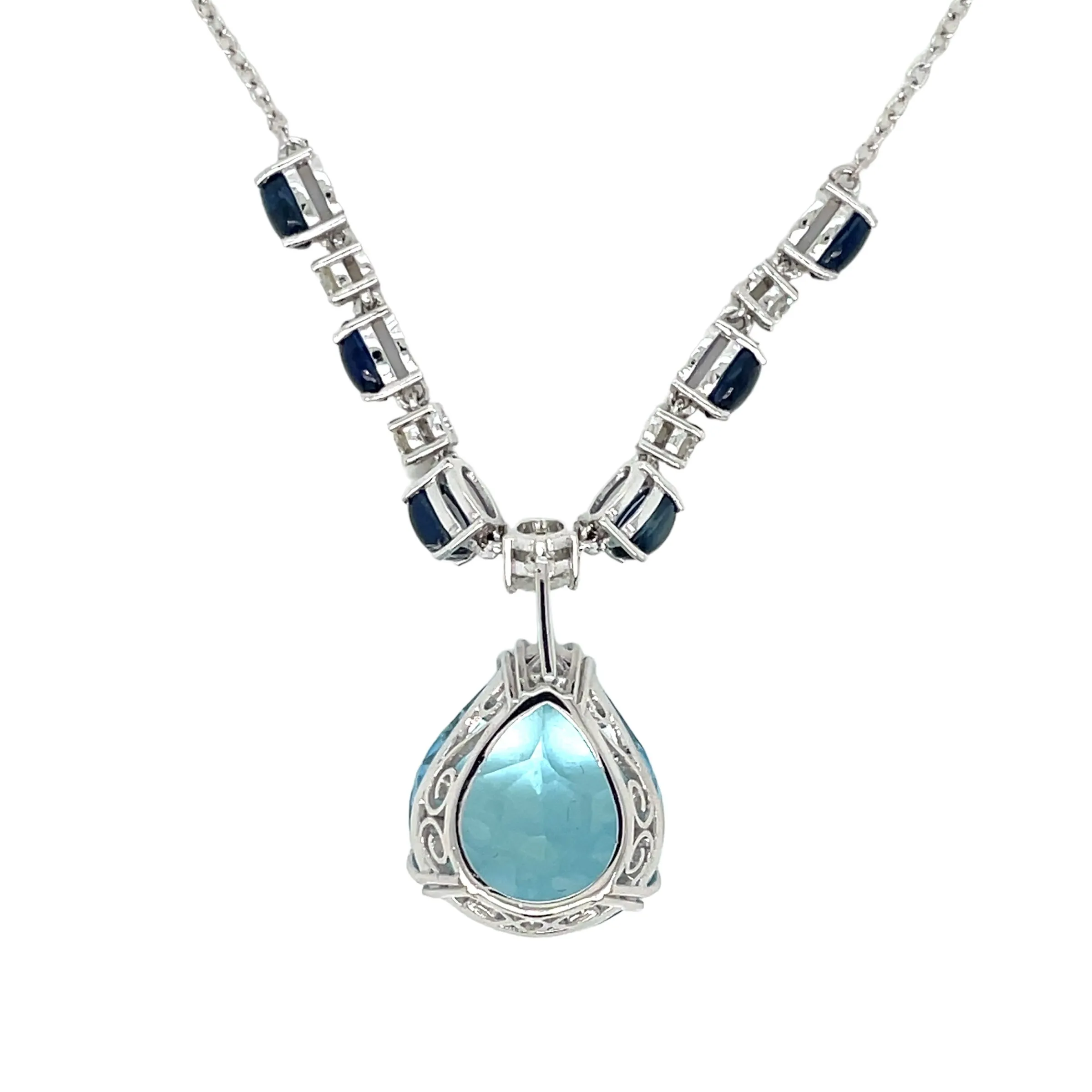 Vintage 12 Carat Aquamarine Diamond Sapphire Pendant Necklace