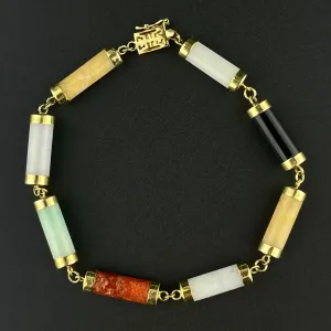 Vintage 14K Gold Multi Color Jadeite Chain Bracelet