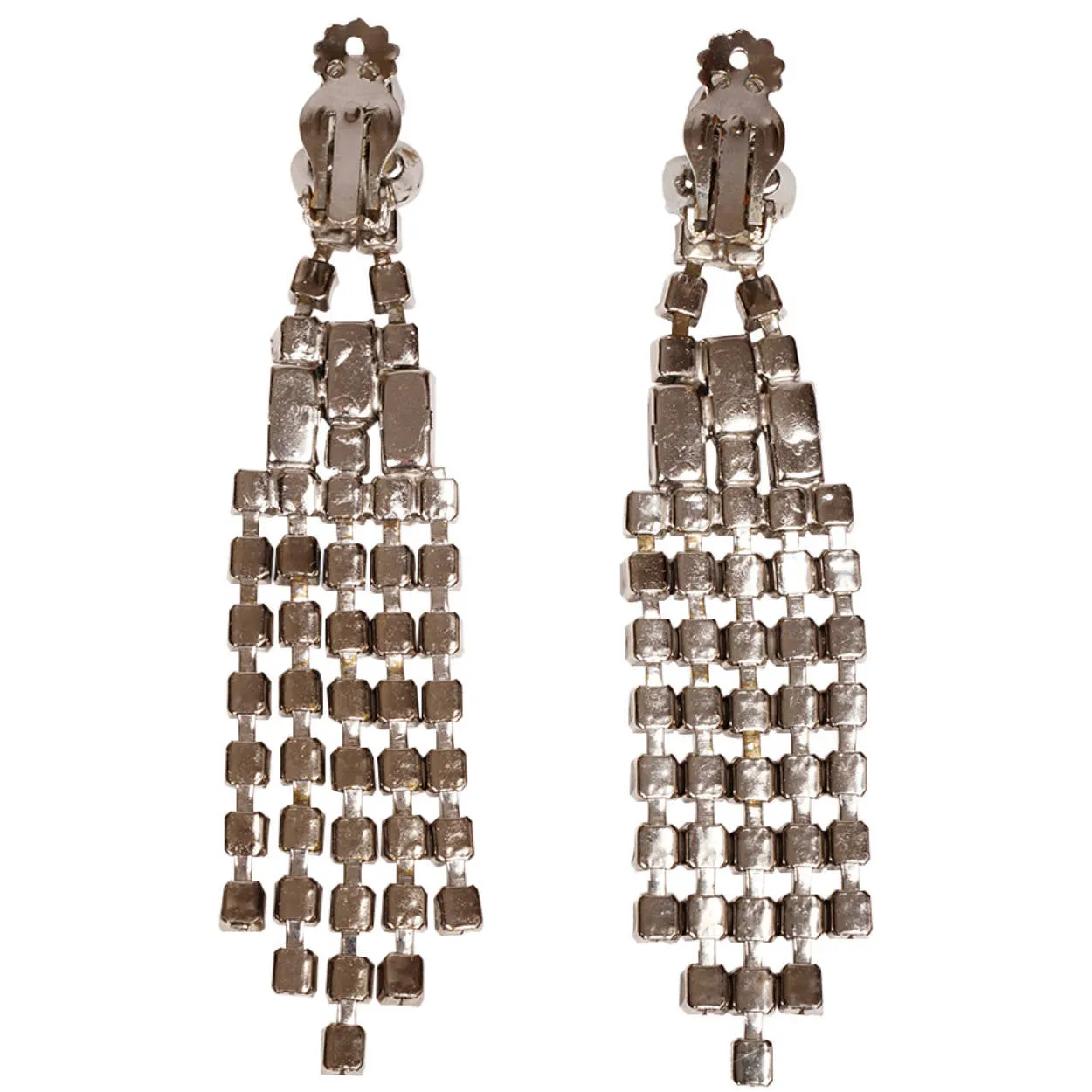Vintage 1960s Rhinestone Chandelier Drop Earrings 4 Inch Fall