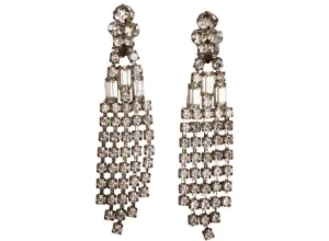 Vintage 1960s Rhinestone Chandelier Drop Earrings 4 Inch Fall