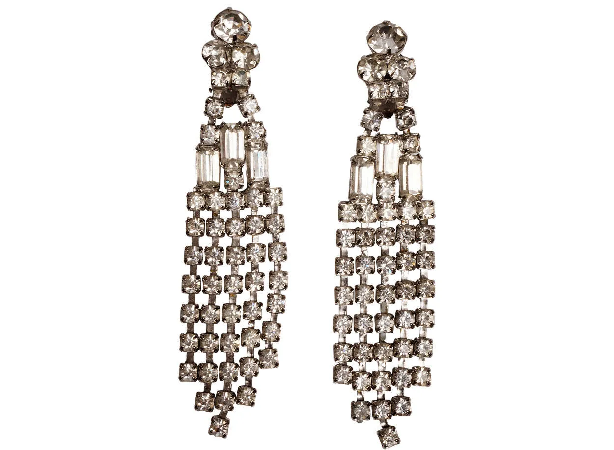 Vintage 1960s Rhinestone Chandelier Drop Earrings 4 Inch Fall
