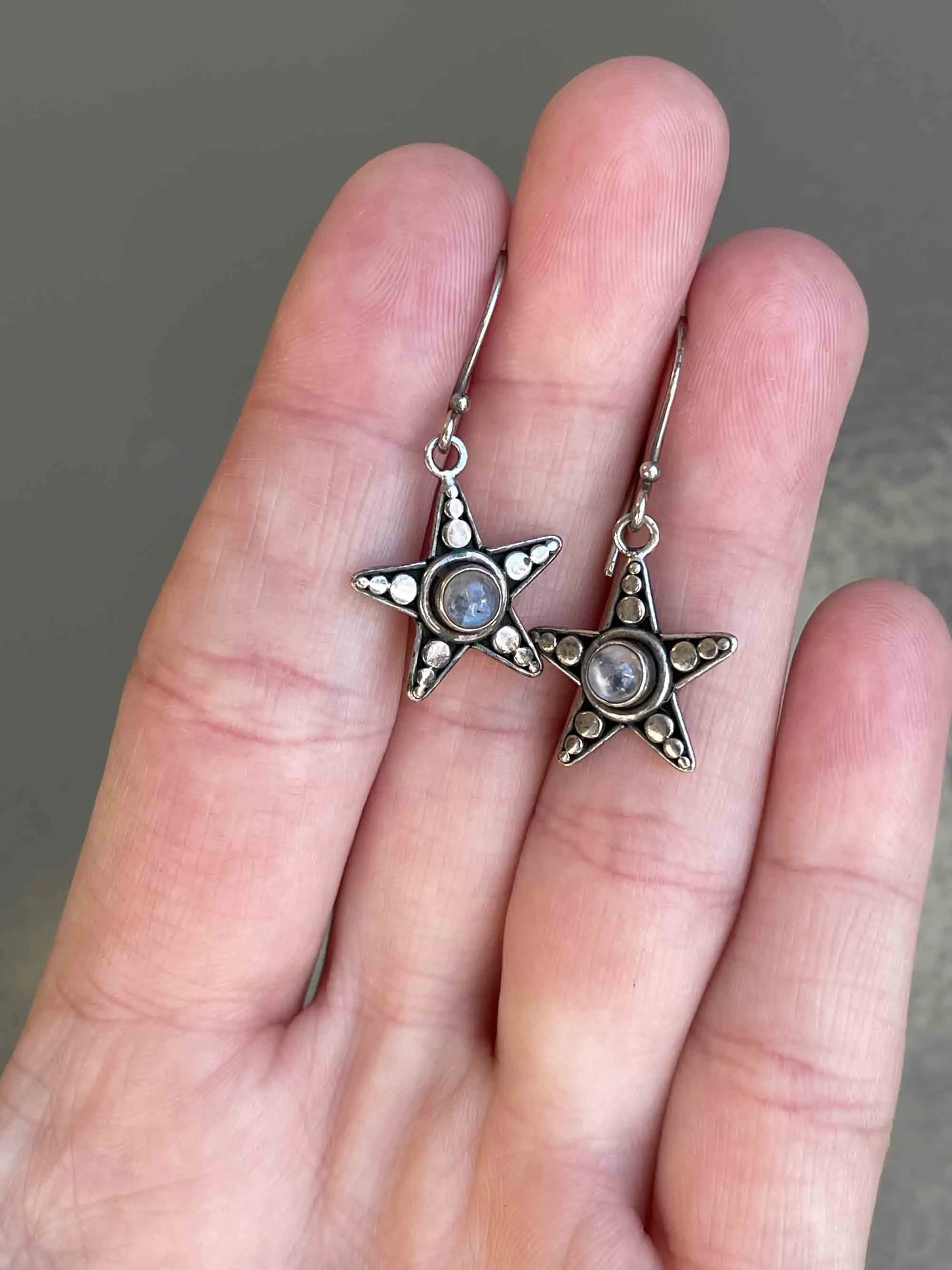 Vintage Sterling Silver Moonstone Star Earrings