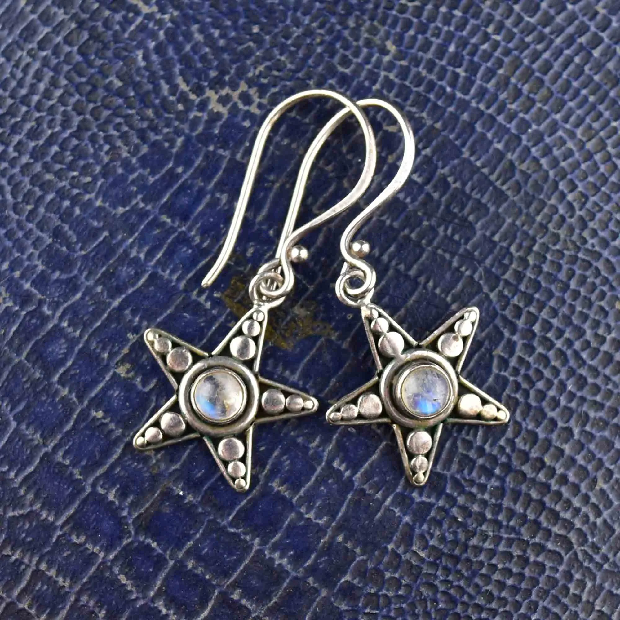 Vintage Sterling Silver Moonstone Star Earrings