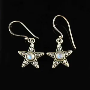 Vintage Sterling Silver Moonstone Star Earrings