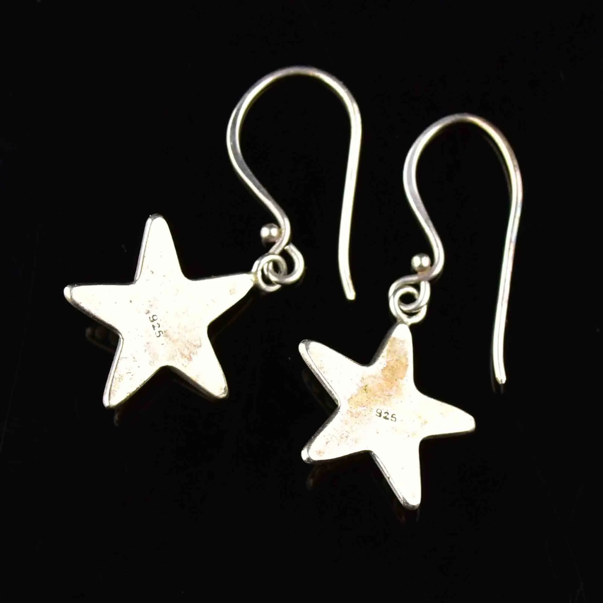Vintage Sterling Silver Moonstone Star Earrings