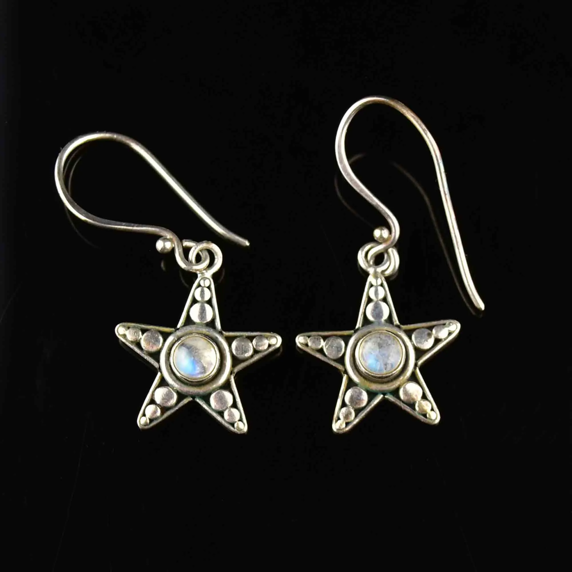 Vintage Sterling Silver Moonstone Star Earrings