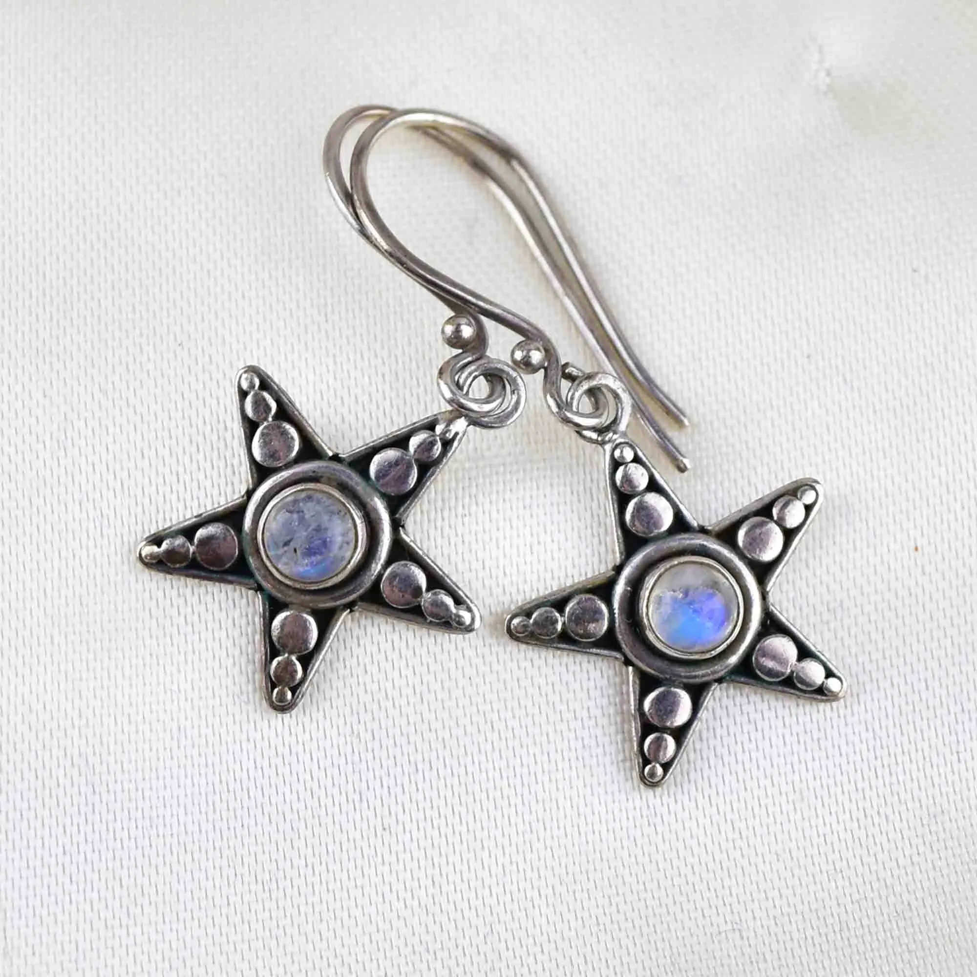 Vintage Sterling Silver Moonstone Star Earrings