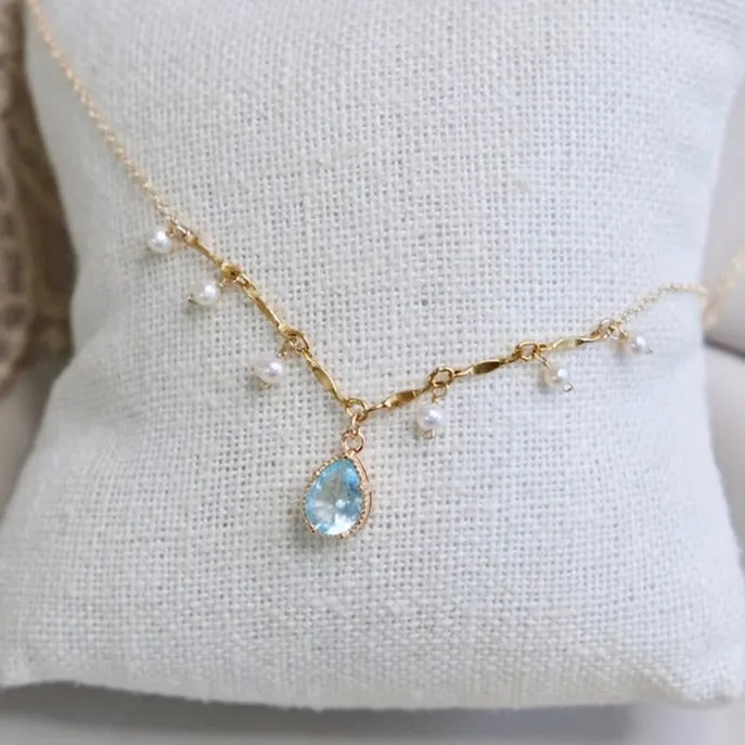 Waterdrop Aquamarine Necklace (Solid Silver)