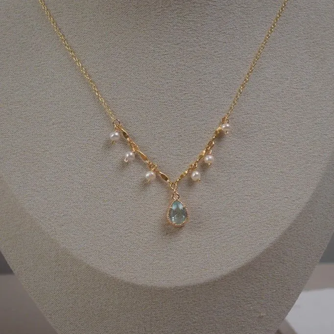 Waterdrop Aquamarine Necklace (Solid Silver)