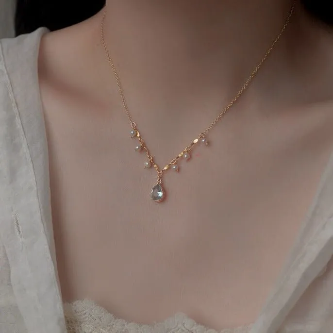 Waterdrop Aquamarine Necklace (Solid Silver)