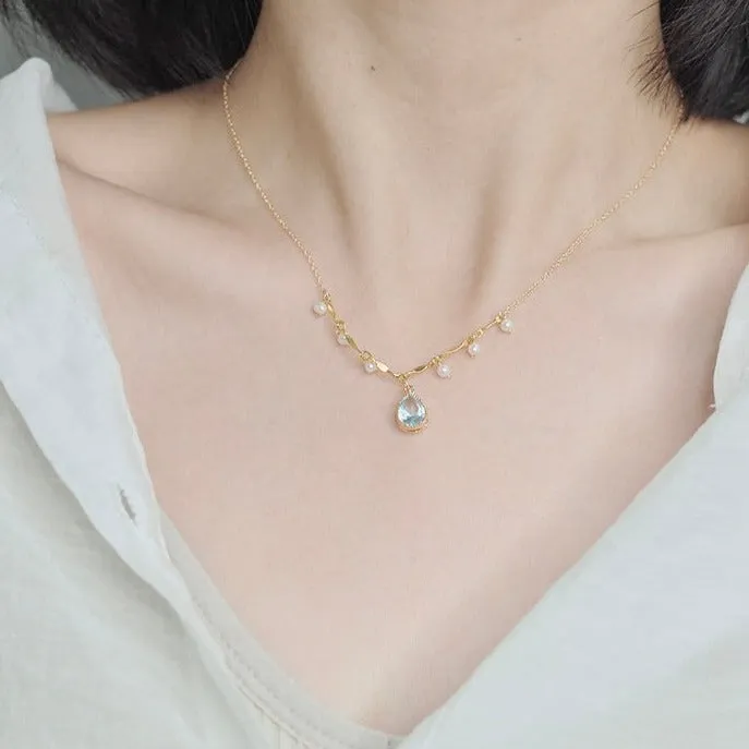 Waterdrop Aquamarine Necklace (Solid Silver)