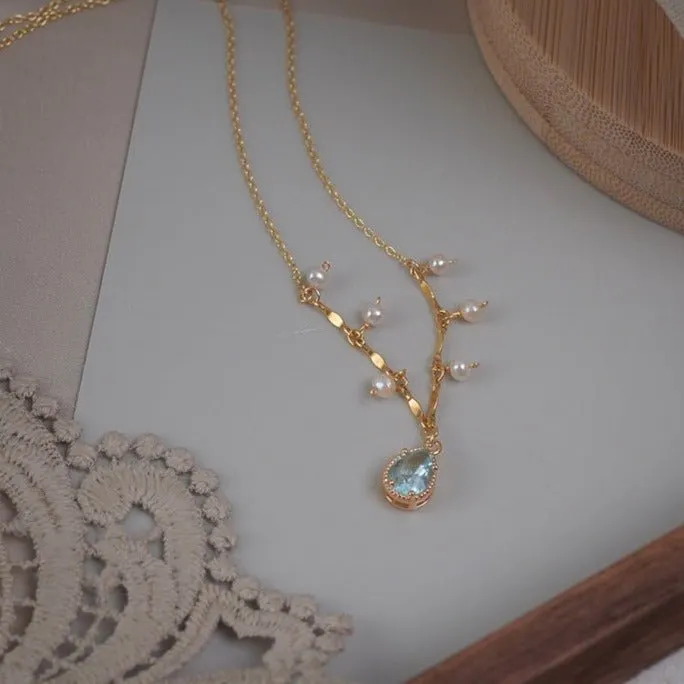 Waterdrop Aquamarine Necklace (Solid Silver)