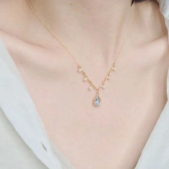 Waterdrop Aquamarine Necklace (Solid Silver)