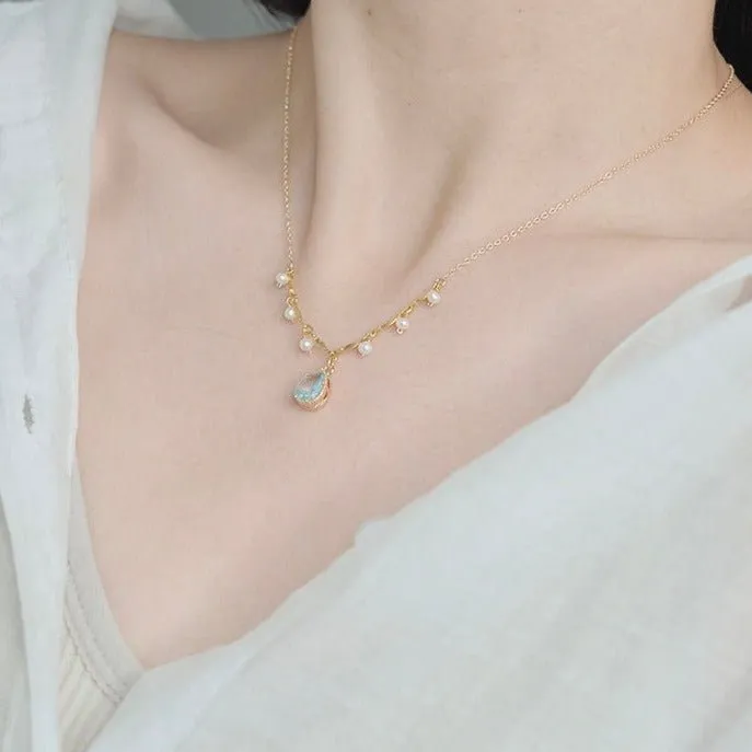 Waterdrop Aquamarine Necklace (Solid Silver)