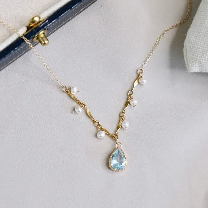 Waterdrop Aquamarine Necklace (Solid Silver)