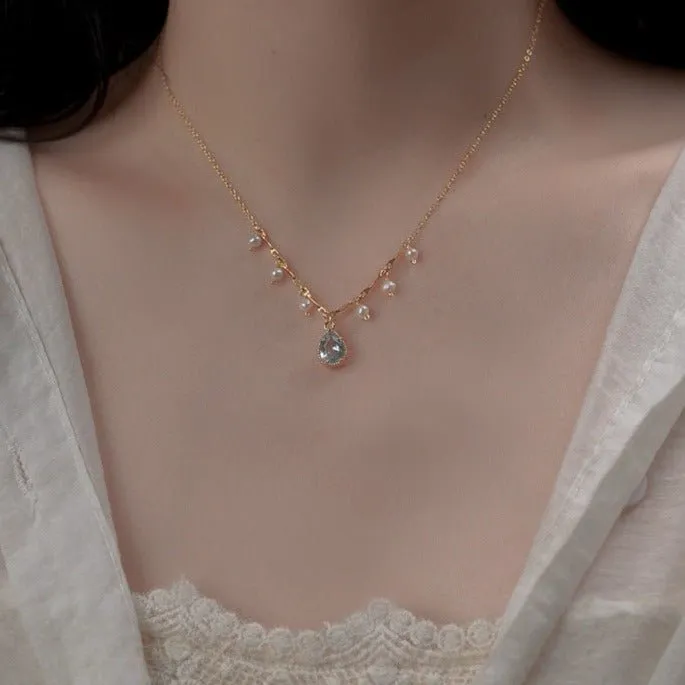 Waterdrop Aquamarine Necklace (Solid Silver)