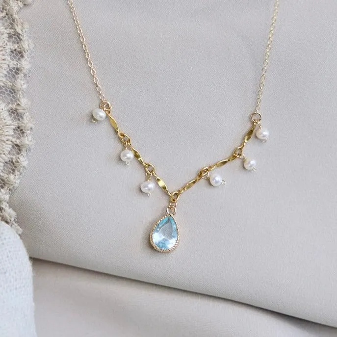 Waterdrop Aquamarine Necklace (Solid Silver)