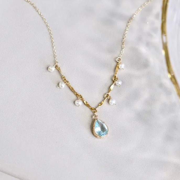 Waterdrop Aquamarine Necklace (Solid Silver)