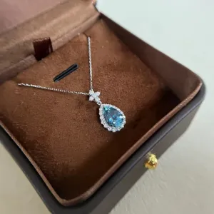 Waterdrop Blue Topaz Necklace (Solid Silver)
