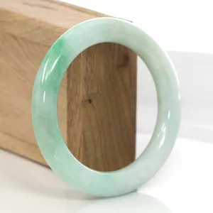 White- Green Genuine Burmese Jadeite Jade Round Bangle Bracelet (55.69 mm) #620