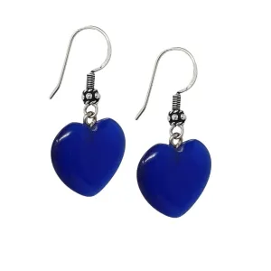 Women's Handmade Natural Royal Blue Gemstone Heart Shape Sterling Silver Drop Earrings