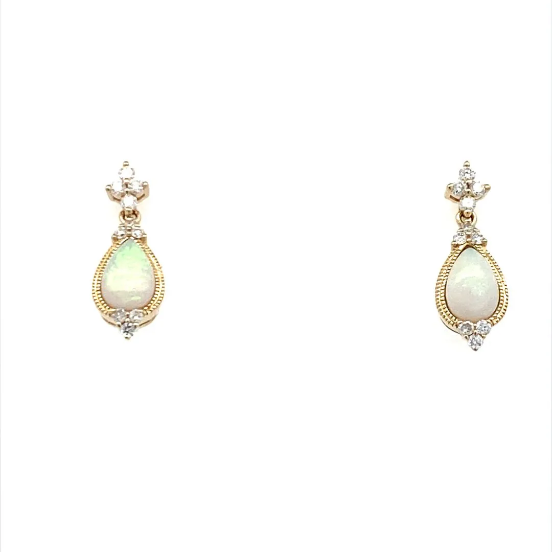 Yellow Gold Opal Drop Gemstone Earrings E4158