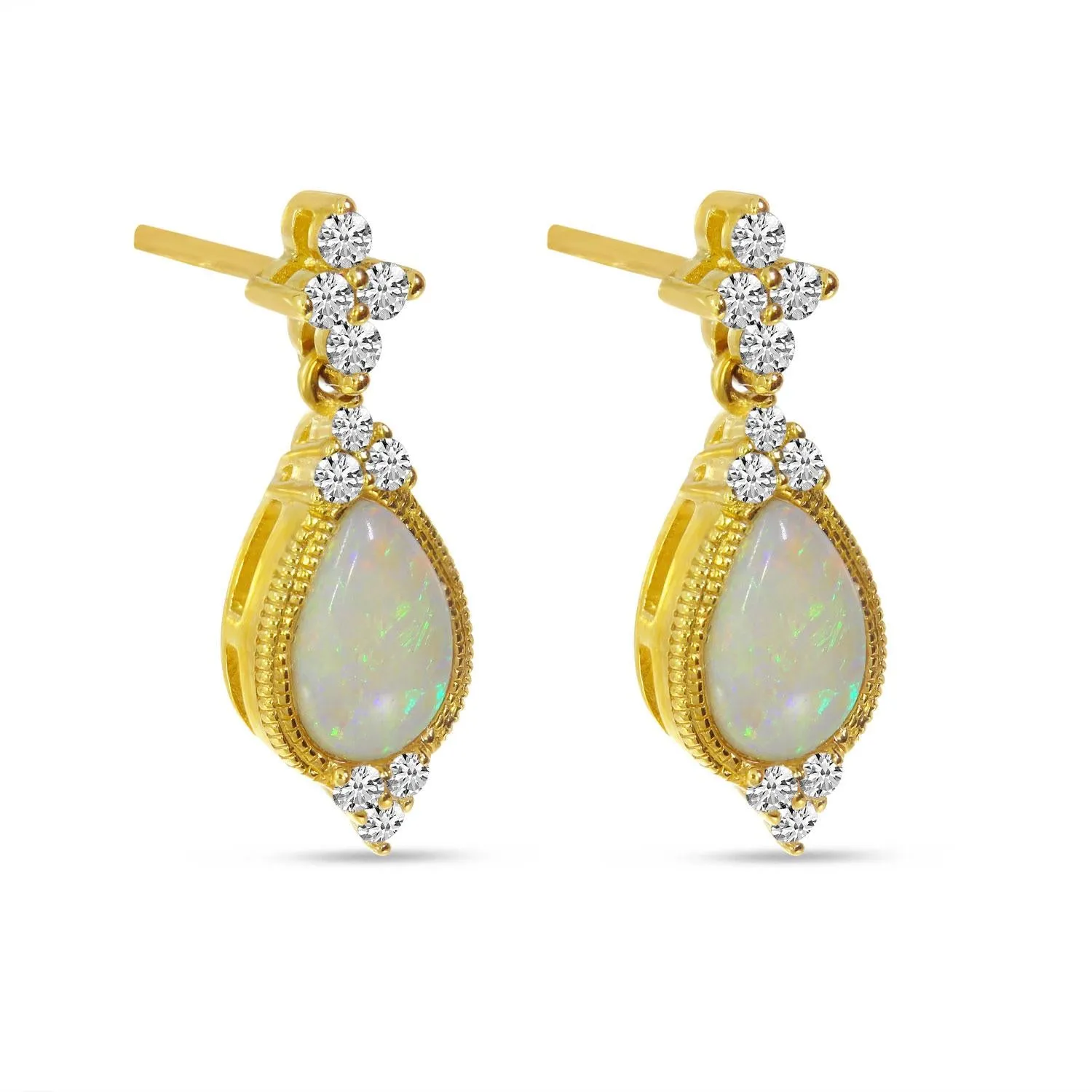 Yellow Gold Opal Drop Gemstone Earrings E4158